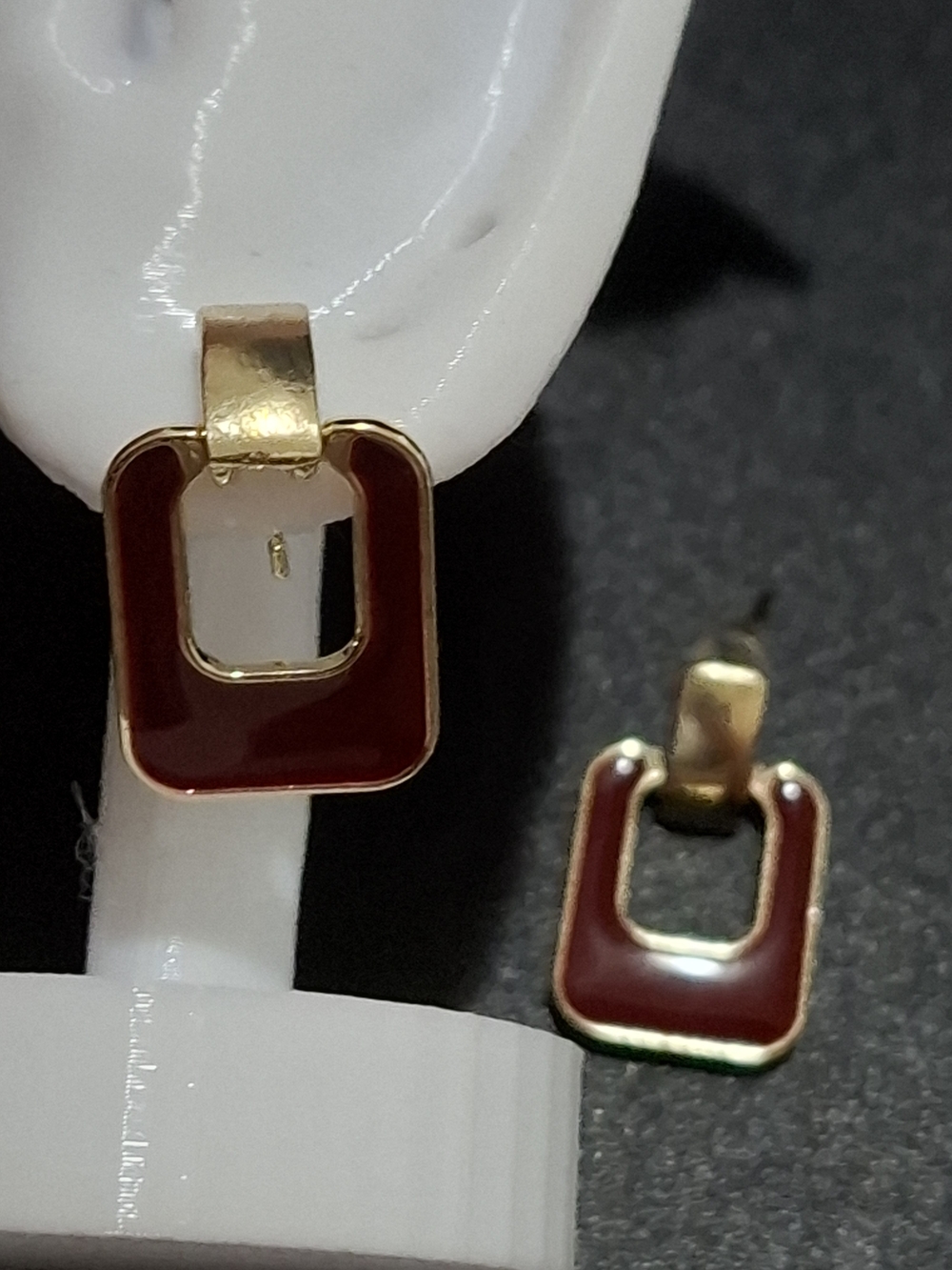 Gold and Wine Red Geometric Drop Earrings - Women Jewelry